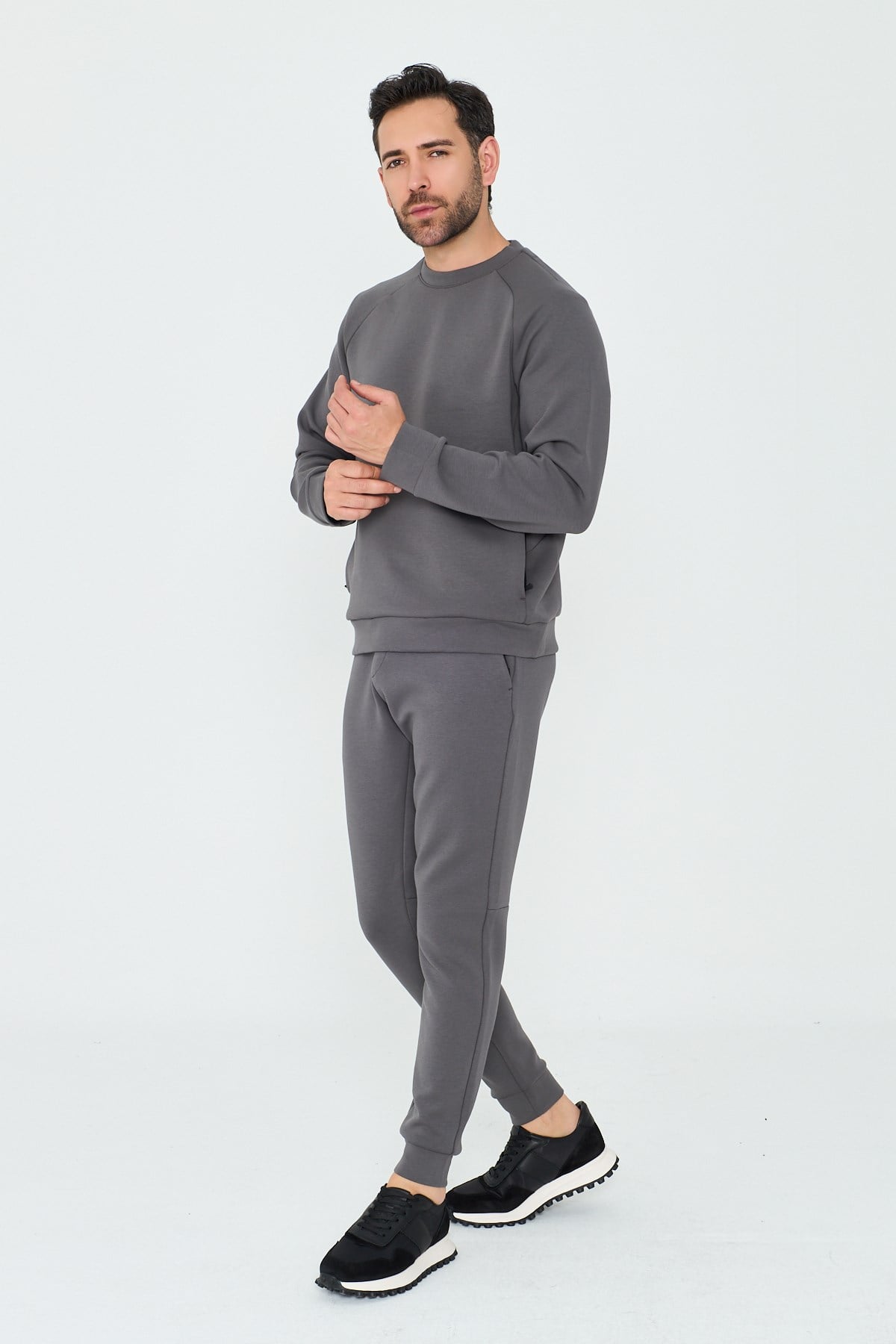 White StoneKoyu Gri Pamuklu Erkek Basic Sweatshirt