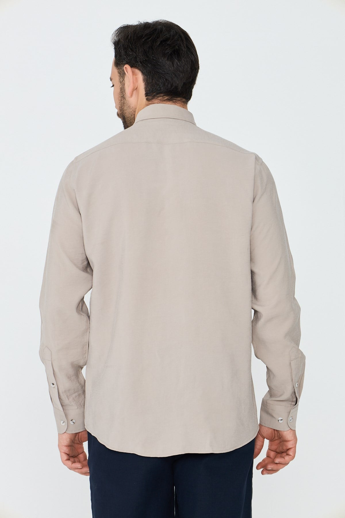 White StoneKrem Rengi Dynamic Fit Uzun Kollu Erkek Gömlek
