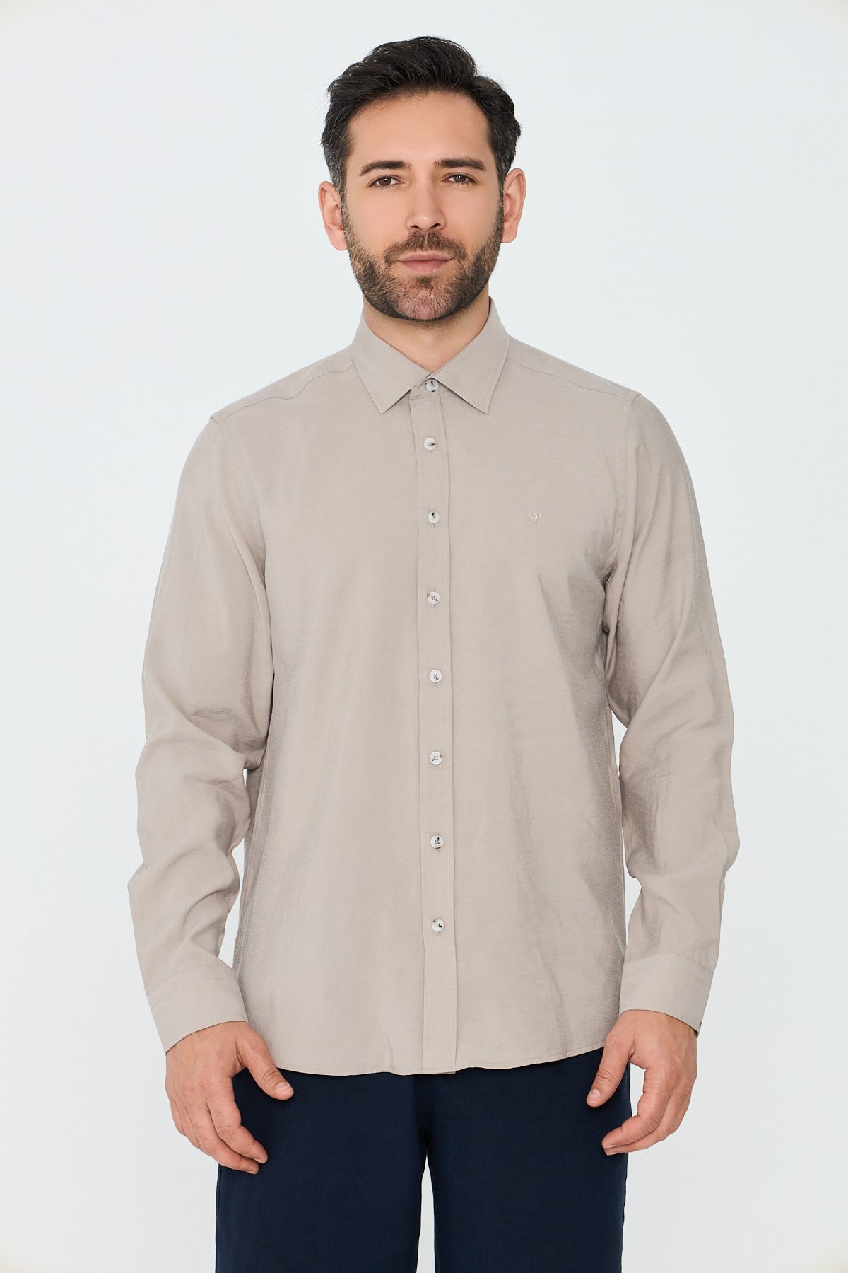 White StoneKrem Rengi Dynamic Fit Uzun Kollu Erkek Gömlek