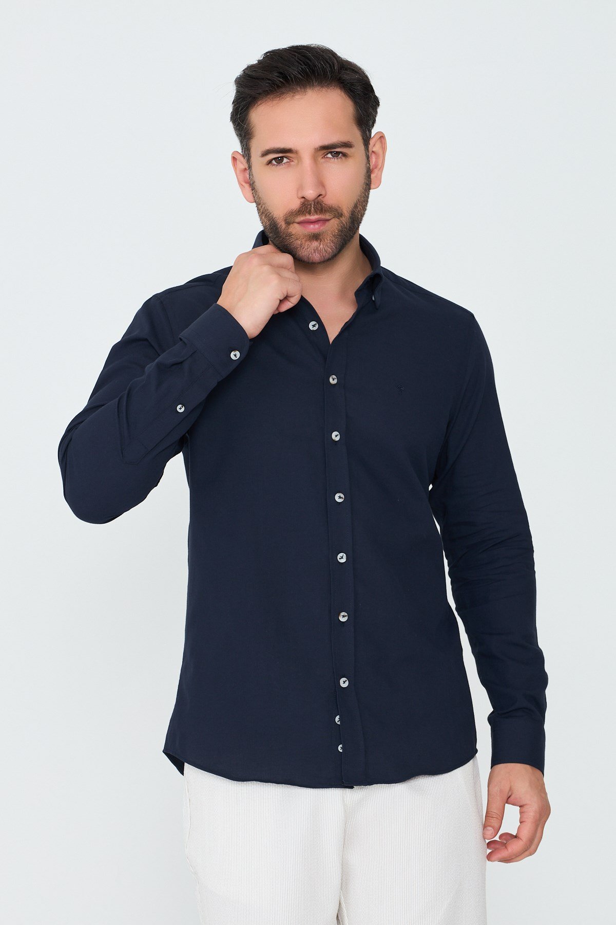 White StoneLacivert %100 Pamuk Dynamic Fit Erkek Uzun Kollu Gömlek