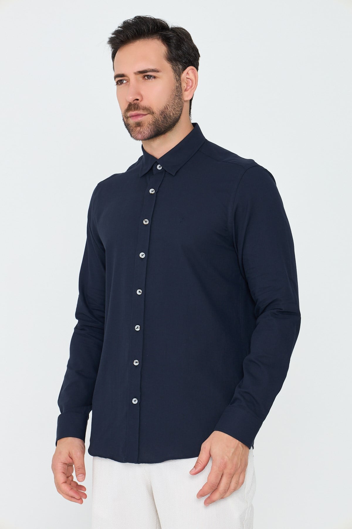 White StoneLacivert %100 Pamuk Dynamic Fit Erkek Uzun Kollu Gömlek