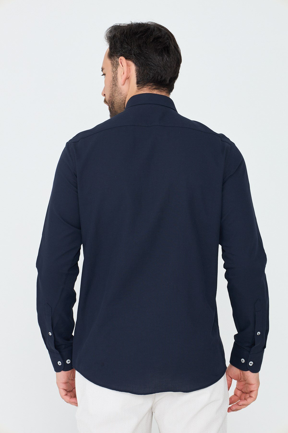 White StoneLacivert %100 Pamuk Dynamic Fit Erkek Uzun Kollu Gömlek