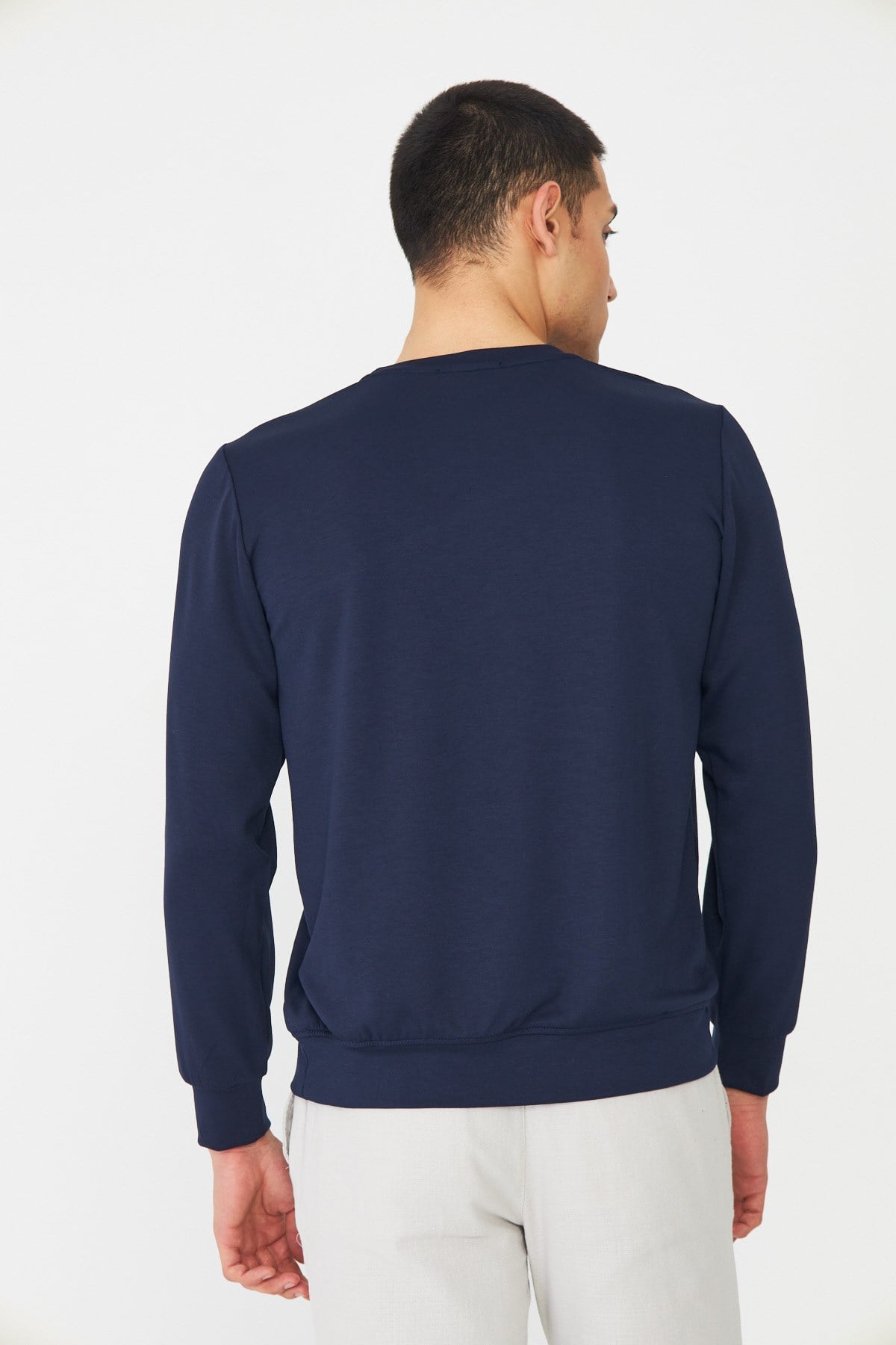 White StoneLacivert Basic Bisiklet Yaka Erkek Sweatshirt