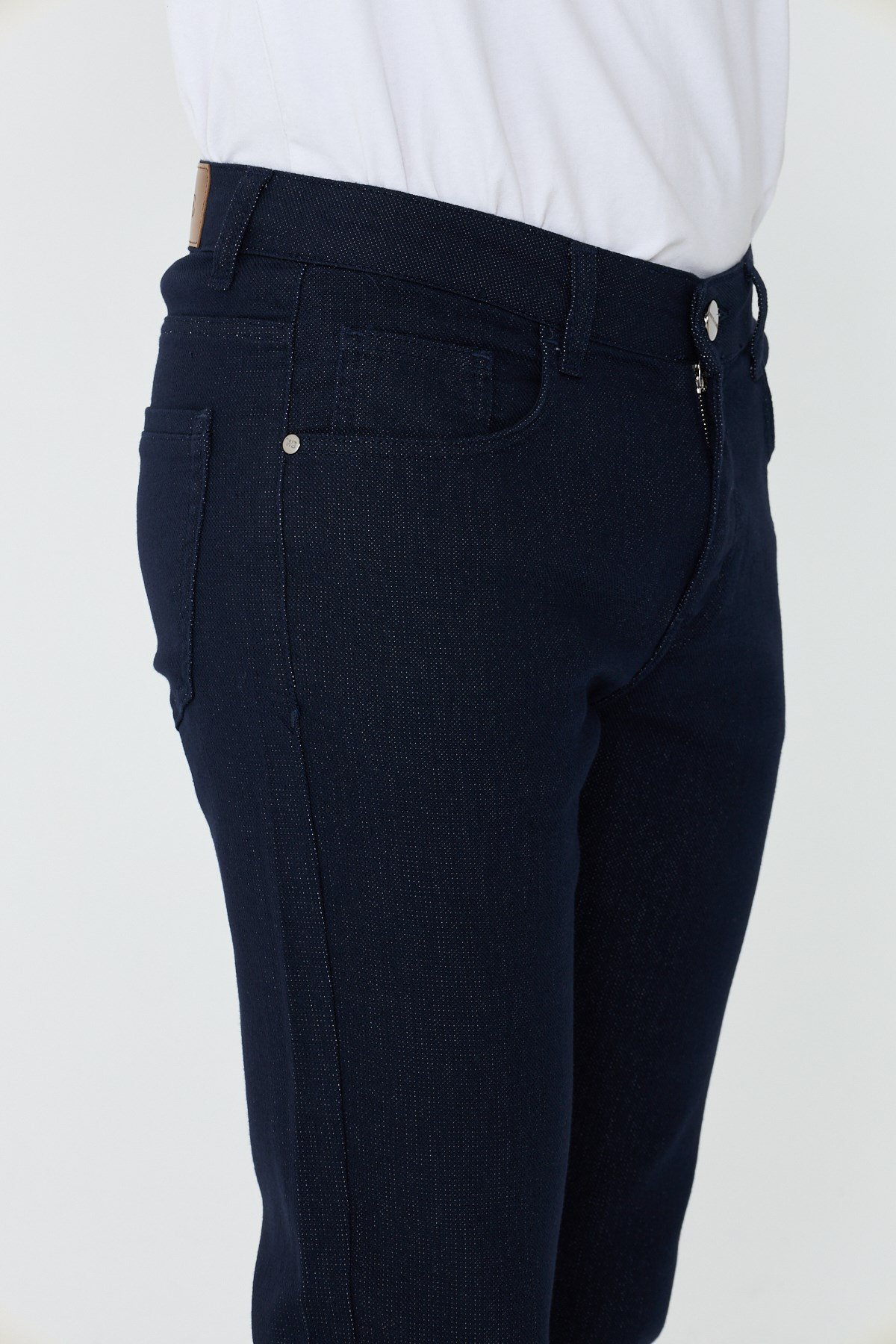 White StoneLacivert Dynamic Fit Mikro Desenli Yazlık Kot Pantolon