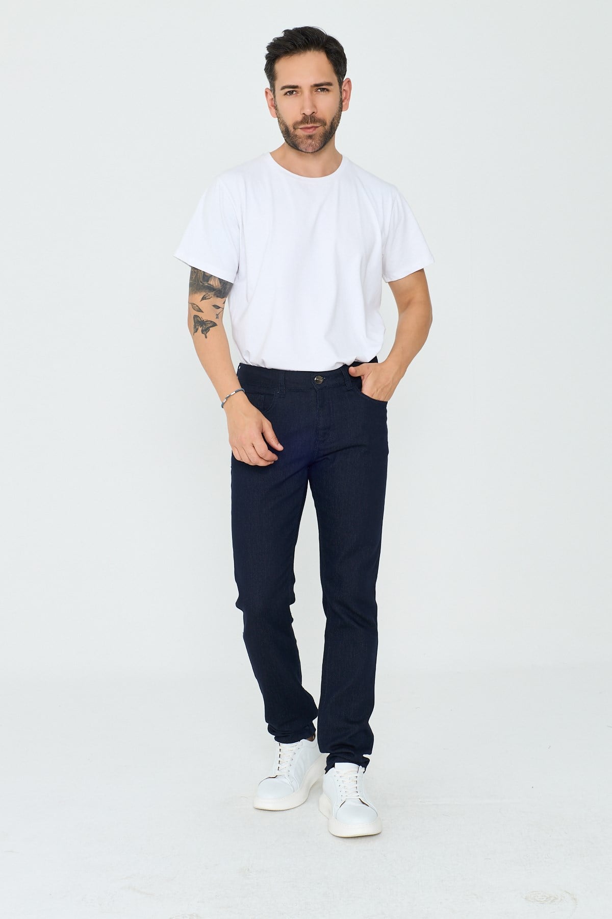 White StoneLacivert Dynamic Fit Mikro Desenli Yazlık Kot Pantolon