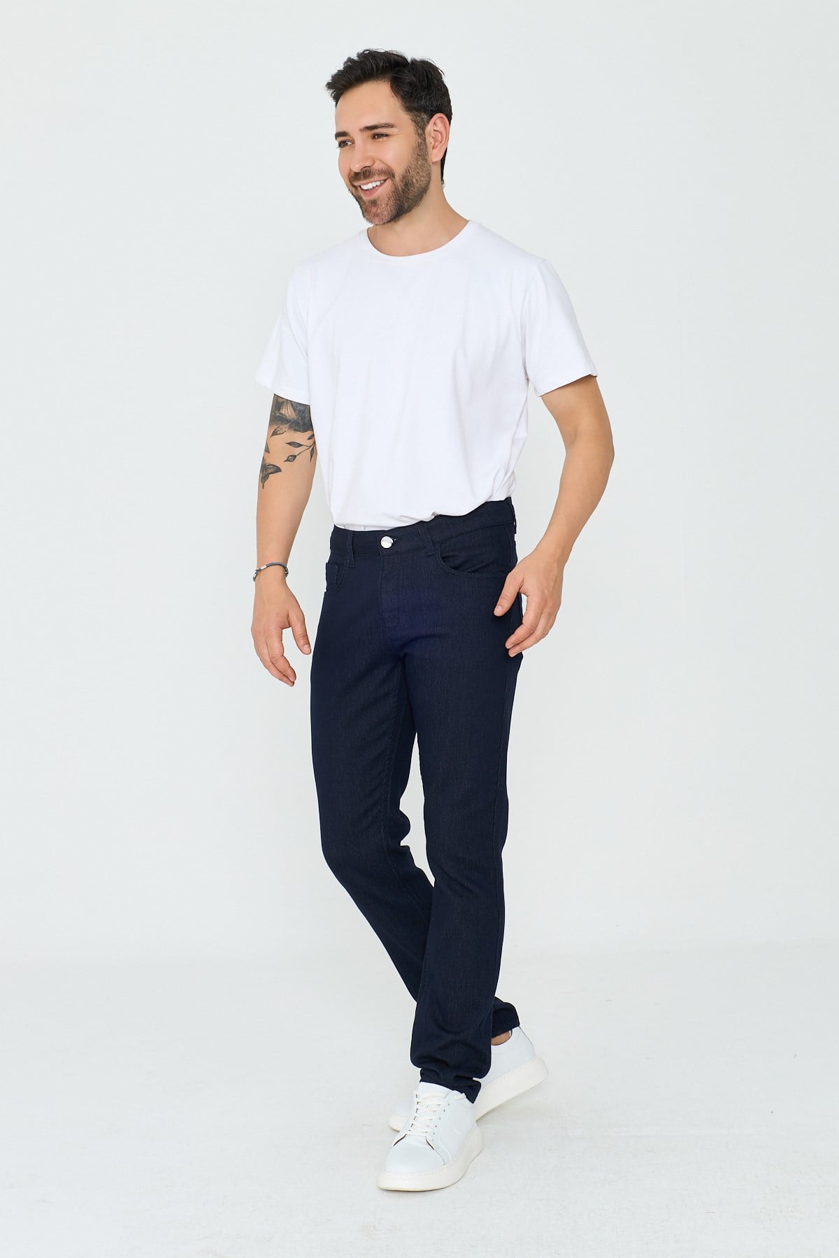 White StoneLacivert Dynamic Fit Mikro Desenli Yazlık Kot Pantolon