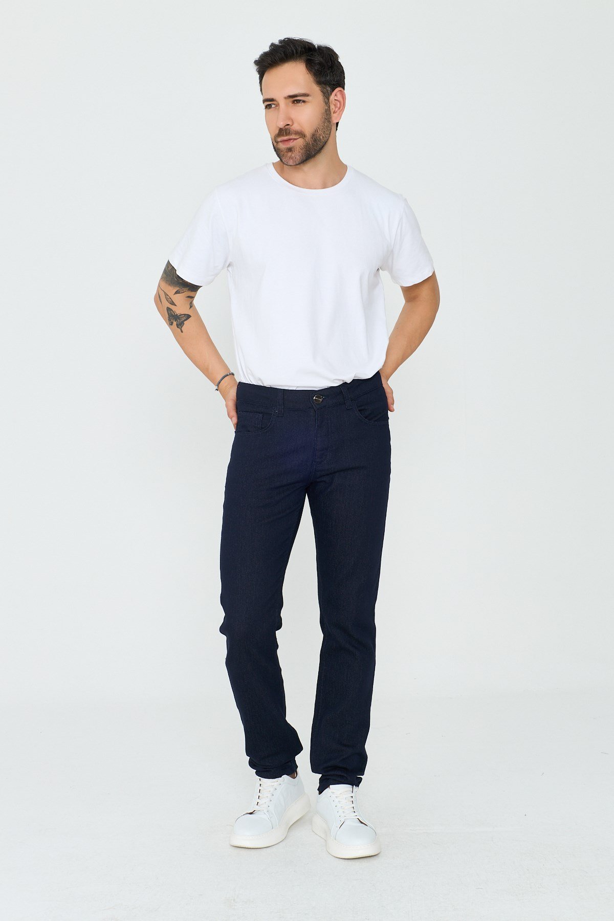 White StoneLacivert Dynamic Fit Mikro Desenli Yazlık Kot Pantolon