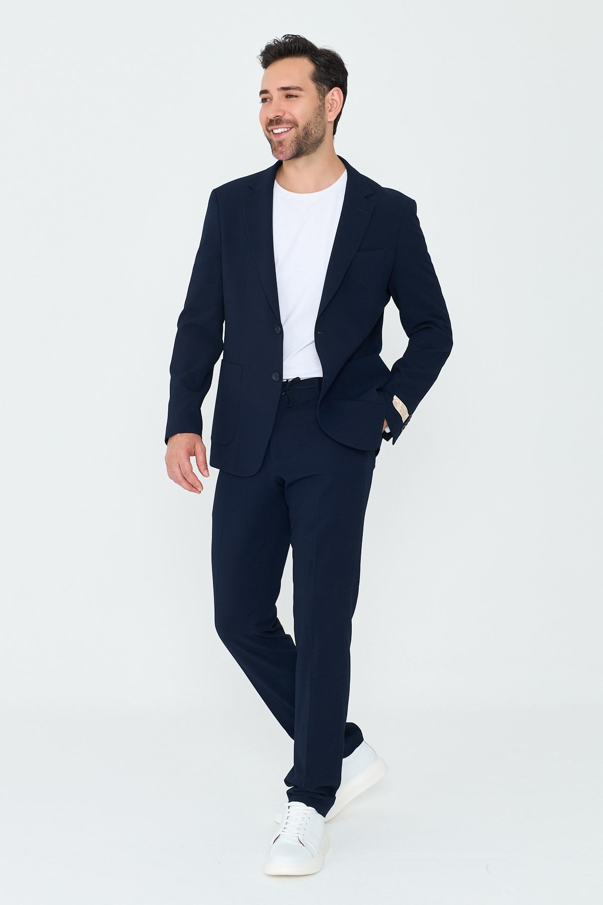 White StoneLacivert Mono Yaka 6 Drop Regular Fit Jogger Takım Elbise