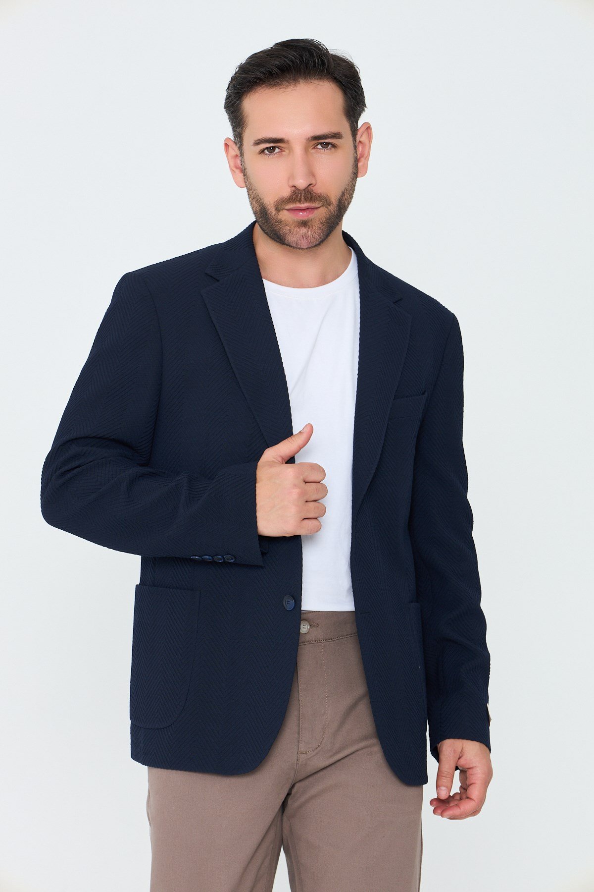 White StoneLacivert Mono Yaka Regular Fit Erkek Spor Ceket