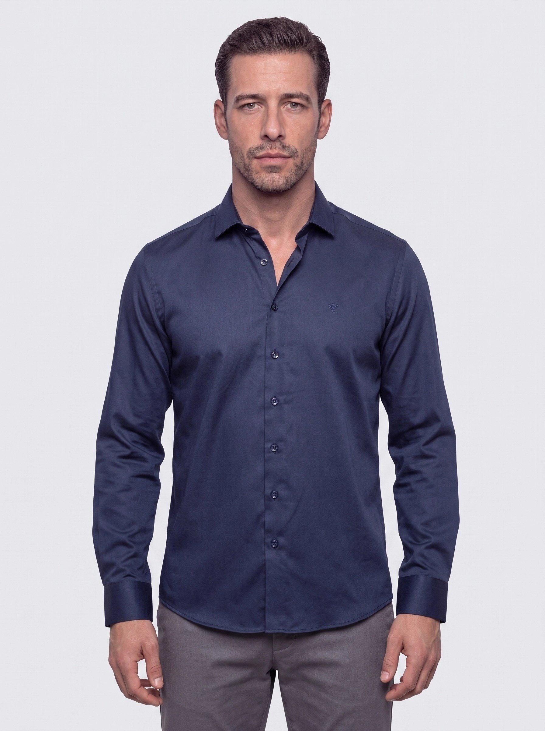 White StoneLacivert Non-Iron Pamuklu Dynamic Fit Erkek Uzun Kollu Gömlek