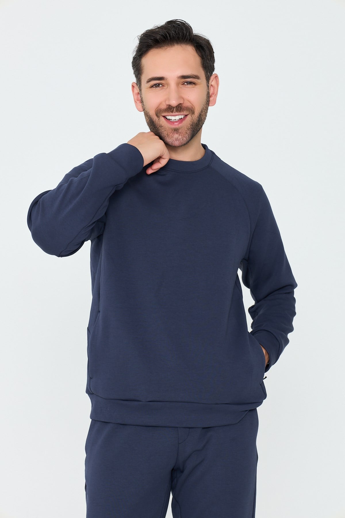 White StoneLacivert Pamuklu Erkek Basic Sweatshirt