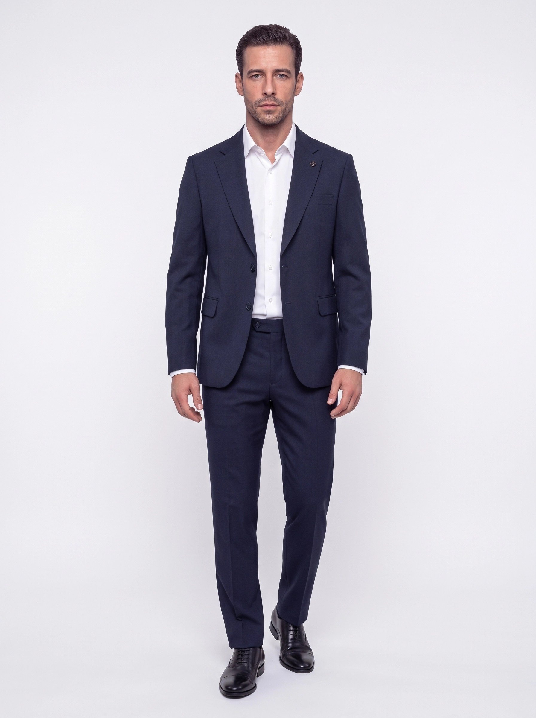 White StoneLacivert Regular Fit 4 Drop Mikro Desenli Mono Yaka Erkek Takım Elbise