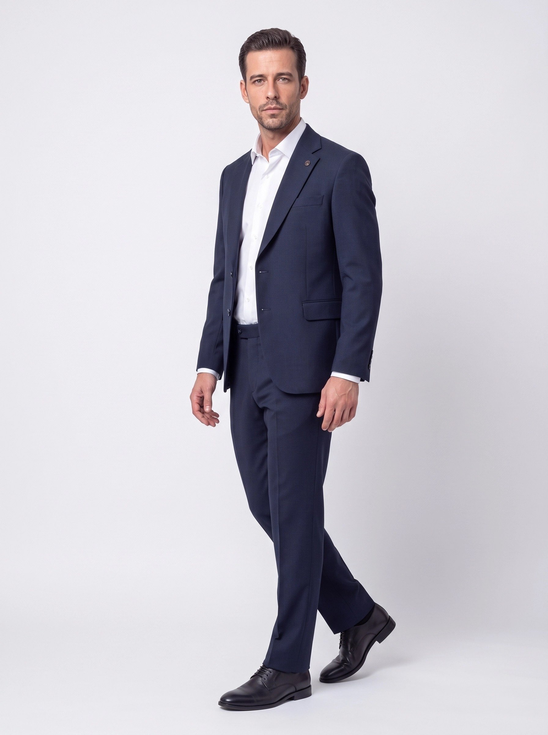 White StoneLacivert Regular Fit 4 Drop Mikro Desenli Mono Yaka Erkek Takım Elbise