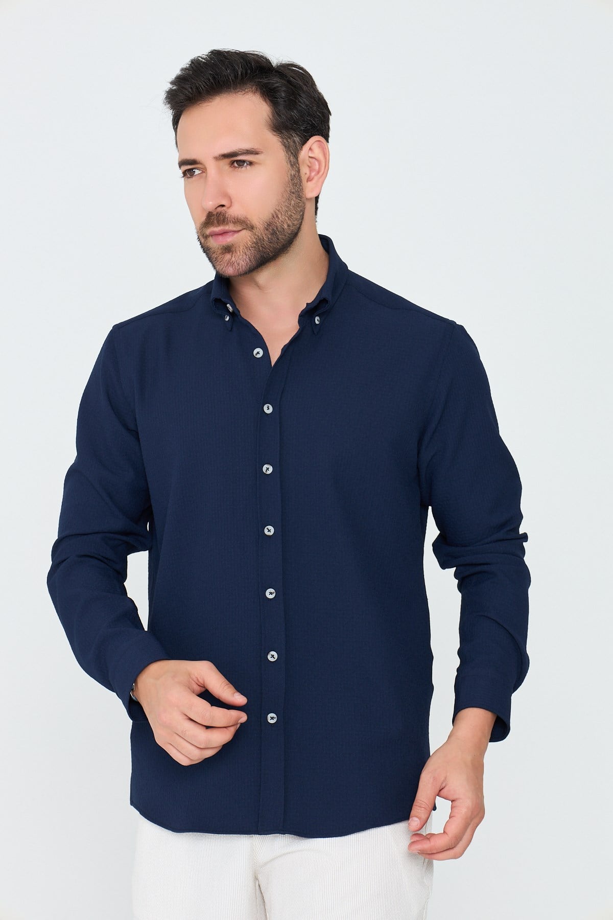 White StoneLacivert Regular Fit Uzun Kollu Erkek Gömlek