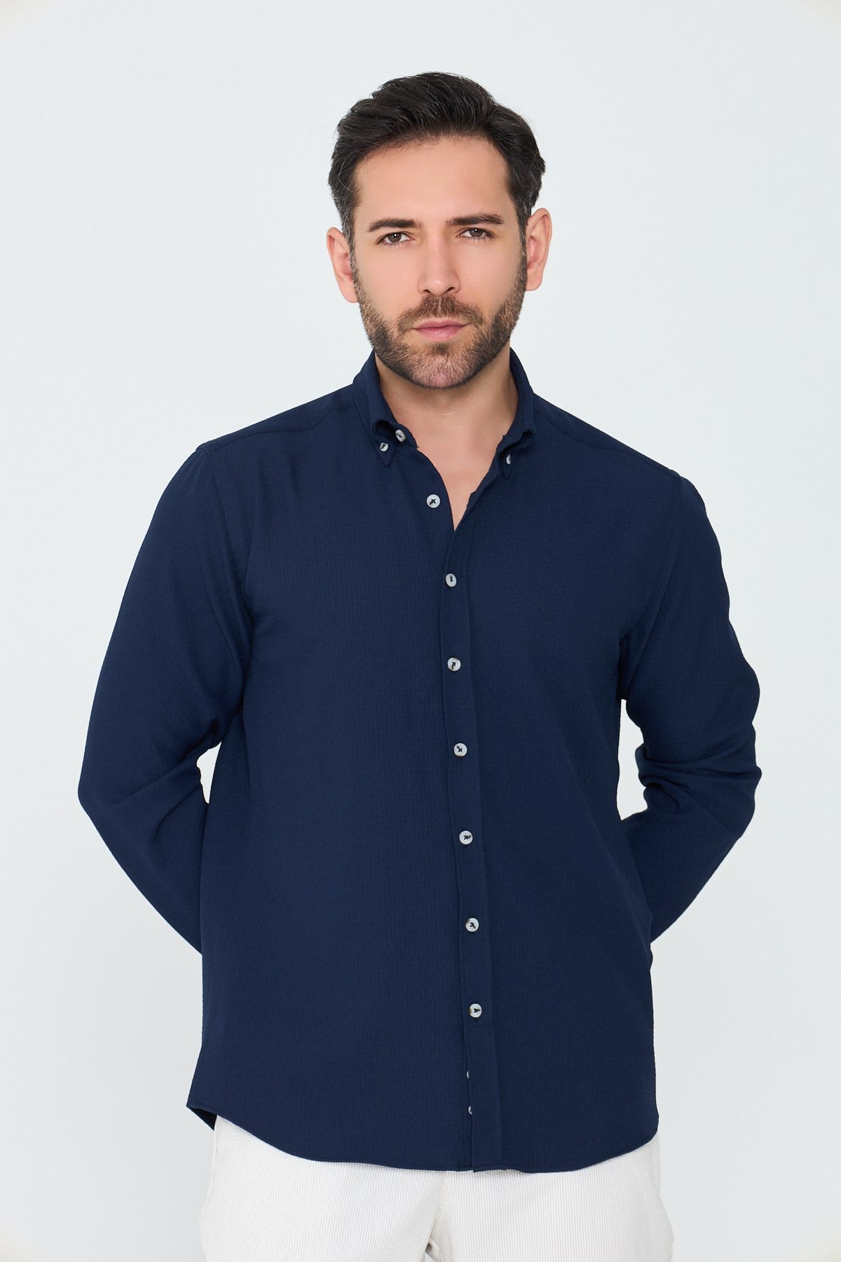 White StoneLacivert Regular Fit Uzun Kollu Erkek Gömlek