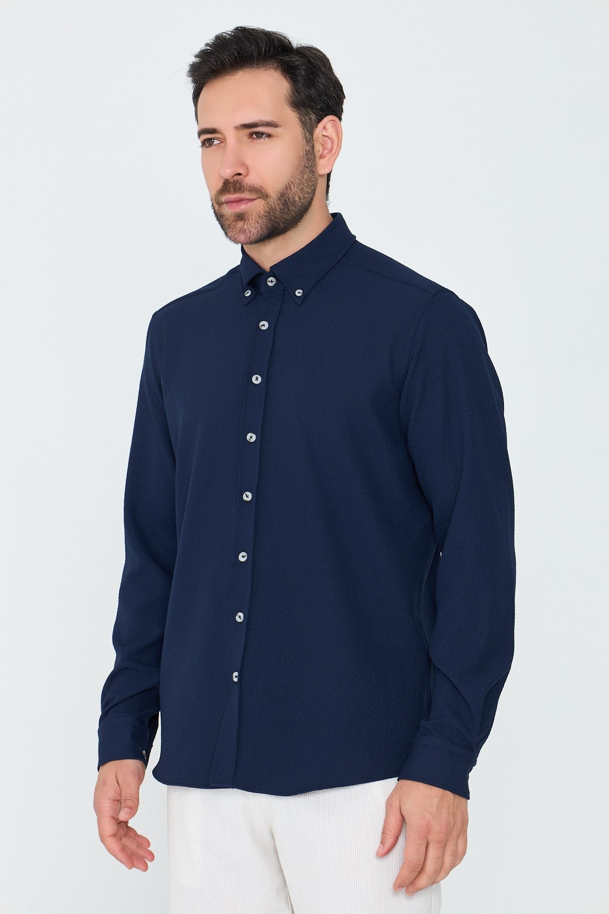 White StoneLacivert Regular Fit Uzun Kollu Erkek Gömlek