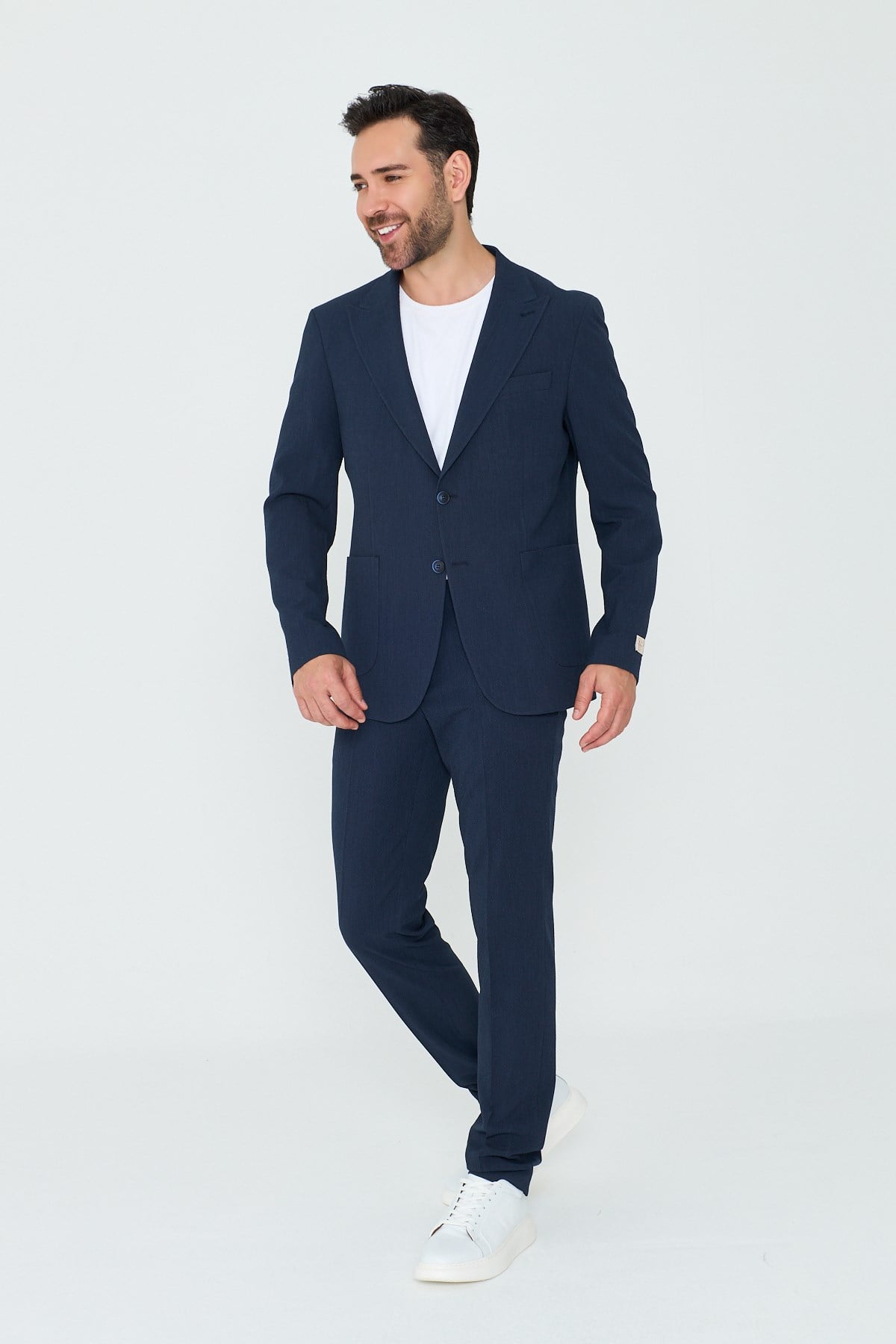 White StoneLacivert Sivri Yaka 6 Drop Regular Fit Erkek Günlük Takım Elbise