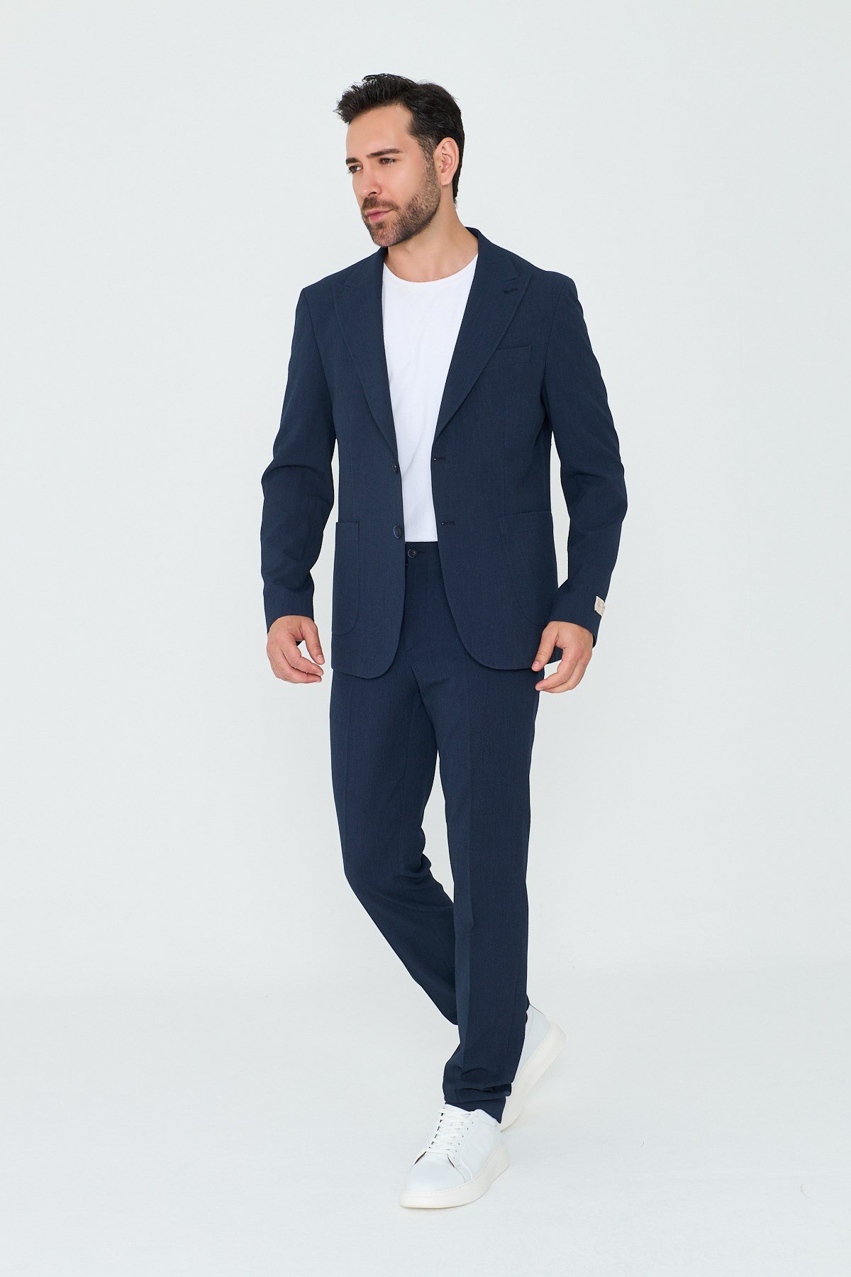 White StoneLacivert Sivri Yaka 6 Drop Regular Fit Erkek Günlük Takım Elbise