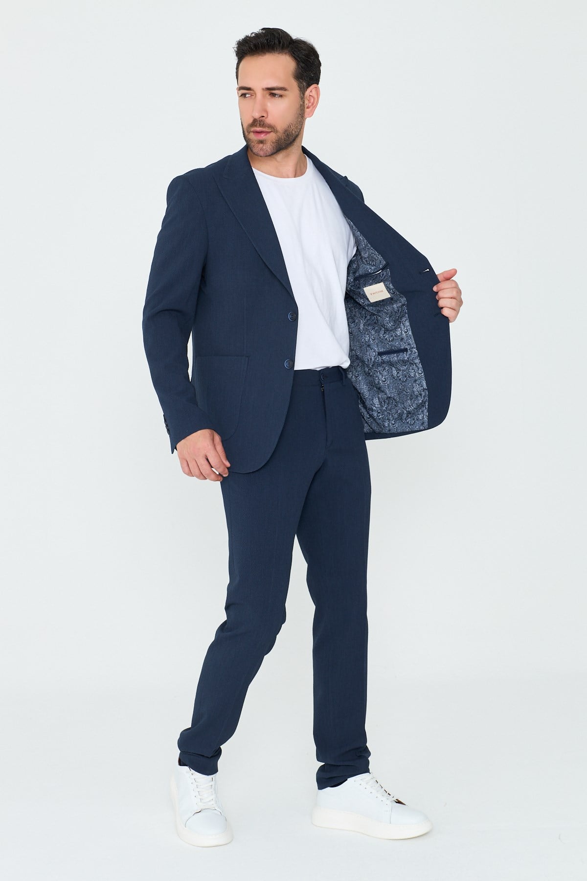 White StoneLacivert Sivri Yaka 6 Drop Regular Fit Erkek Günlük Takım Elbise
