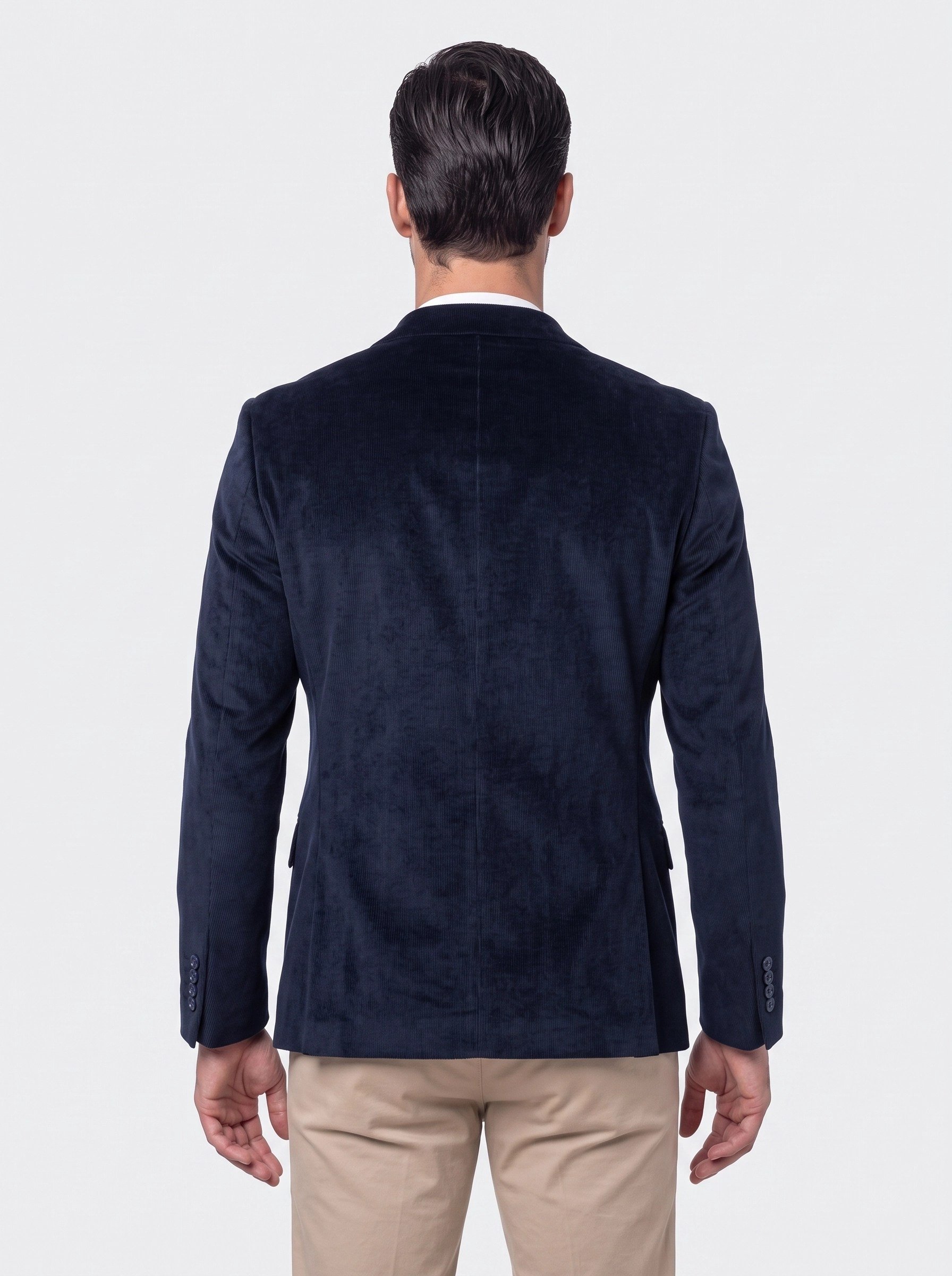 White StoneLacivert Sivri Yakalı Slim Fit 6 Drop Erkek Casual Kadife Ceket