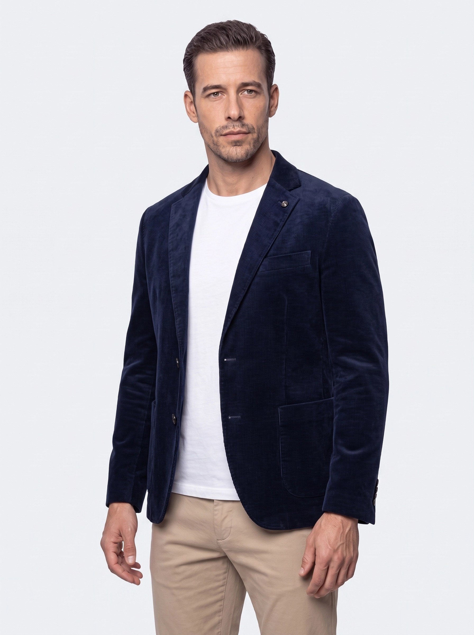 White StoneLacivert Sivri Yakalı Slim Fit 6 Drop Erkek Casual Kadife Ceket
