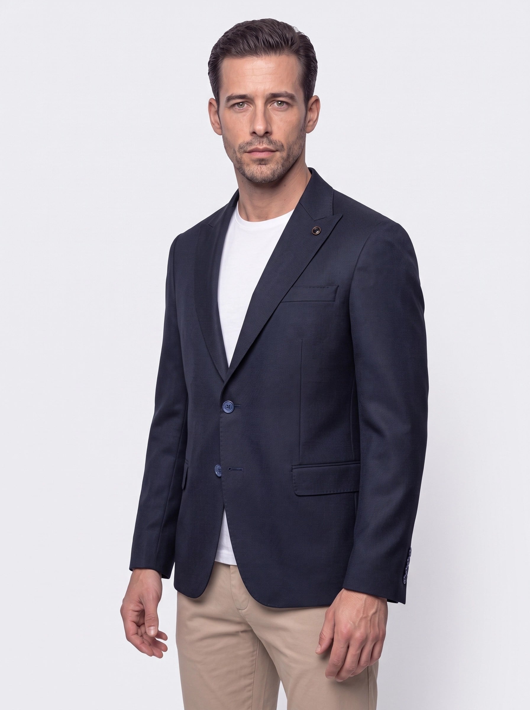 White StoneLacivert Slim Fit Sivri Yaka 6 Drop Erkek Günlük Ceket