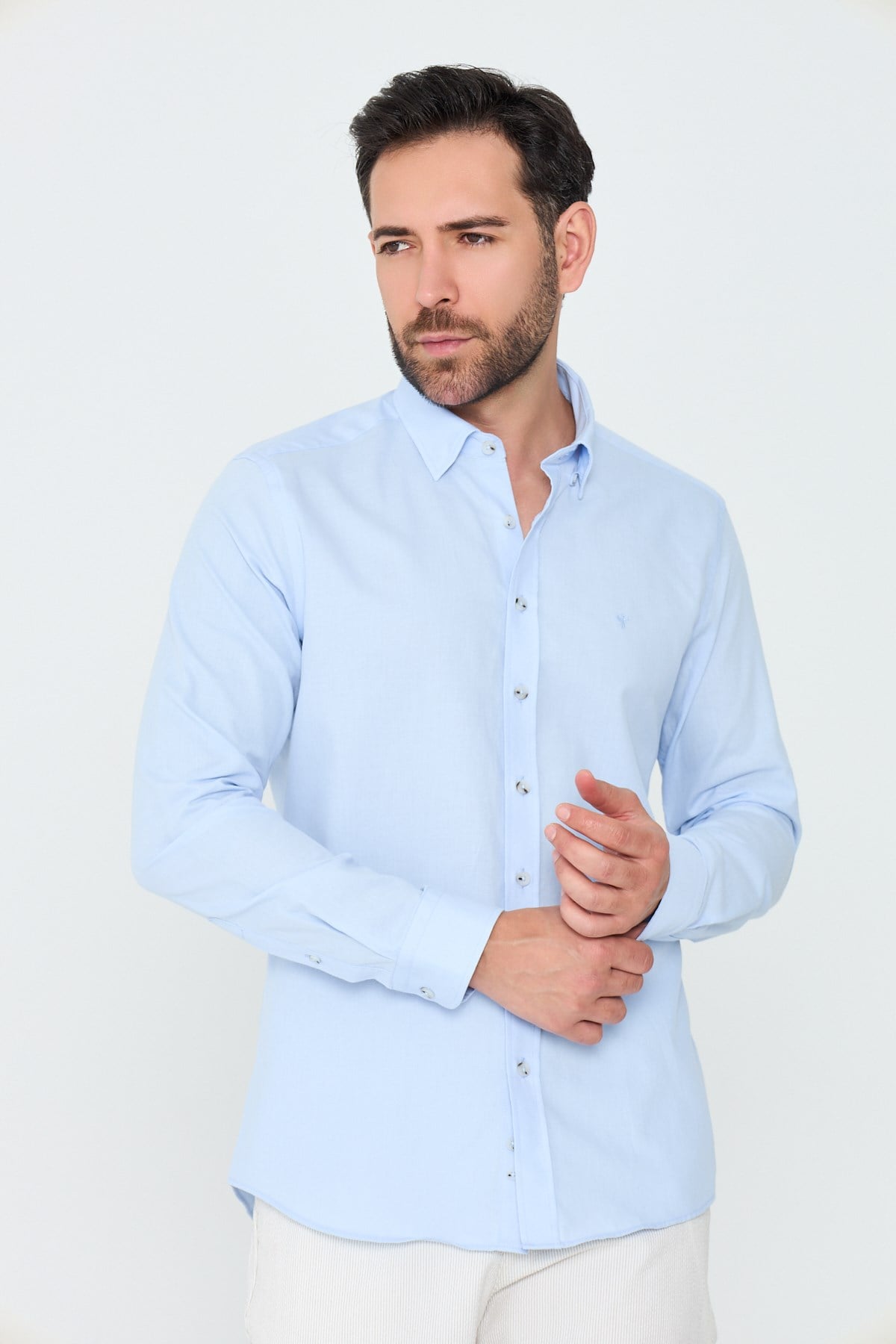 White StoneMavi %100 Pamuk Regular Fit Erkek Uzun Kollu Gömlek