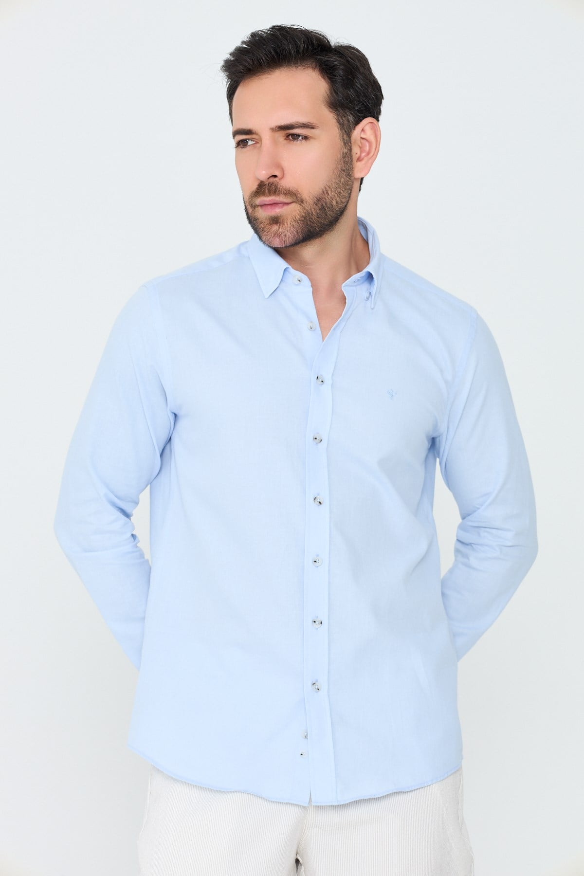 White StoneMavi %100 Pamuk Regular Fit Erkek Uzun Kollu Gömlek