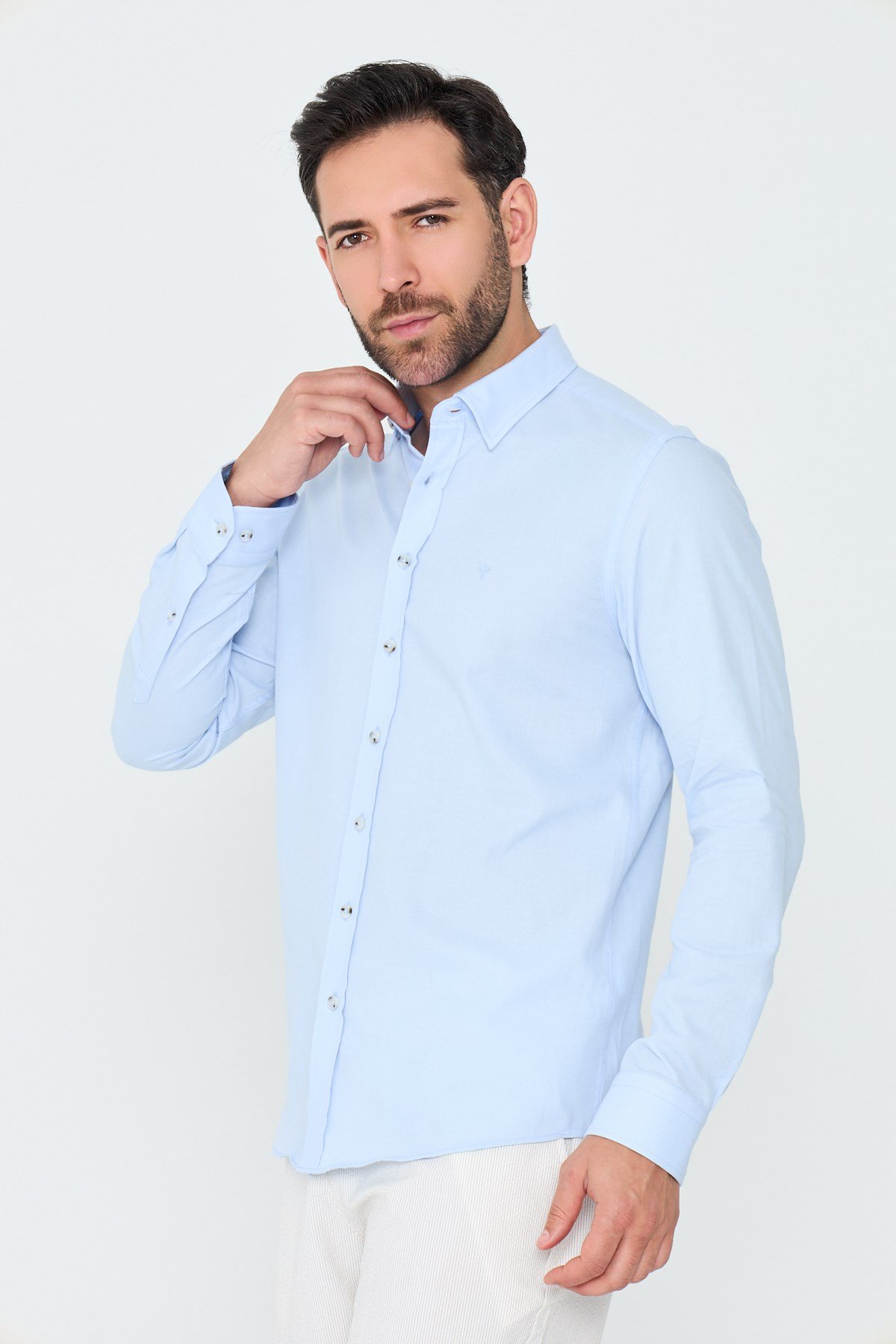 White StoneMavi %100 Pamuk Regular Fit Erkek Uzun Kollu Gömlek