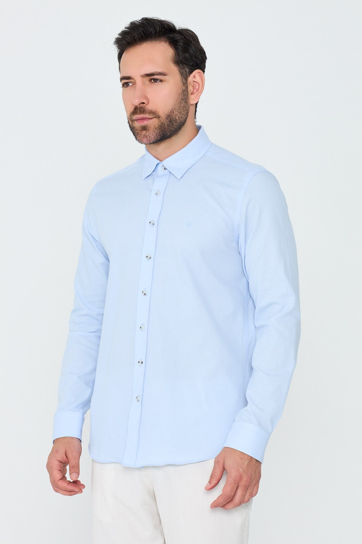 White StoneMavi %100 Pamuk Regular Fit Erkek Uzun Kollu Gömlek