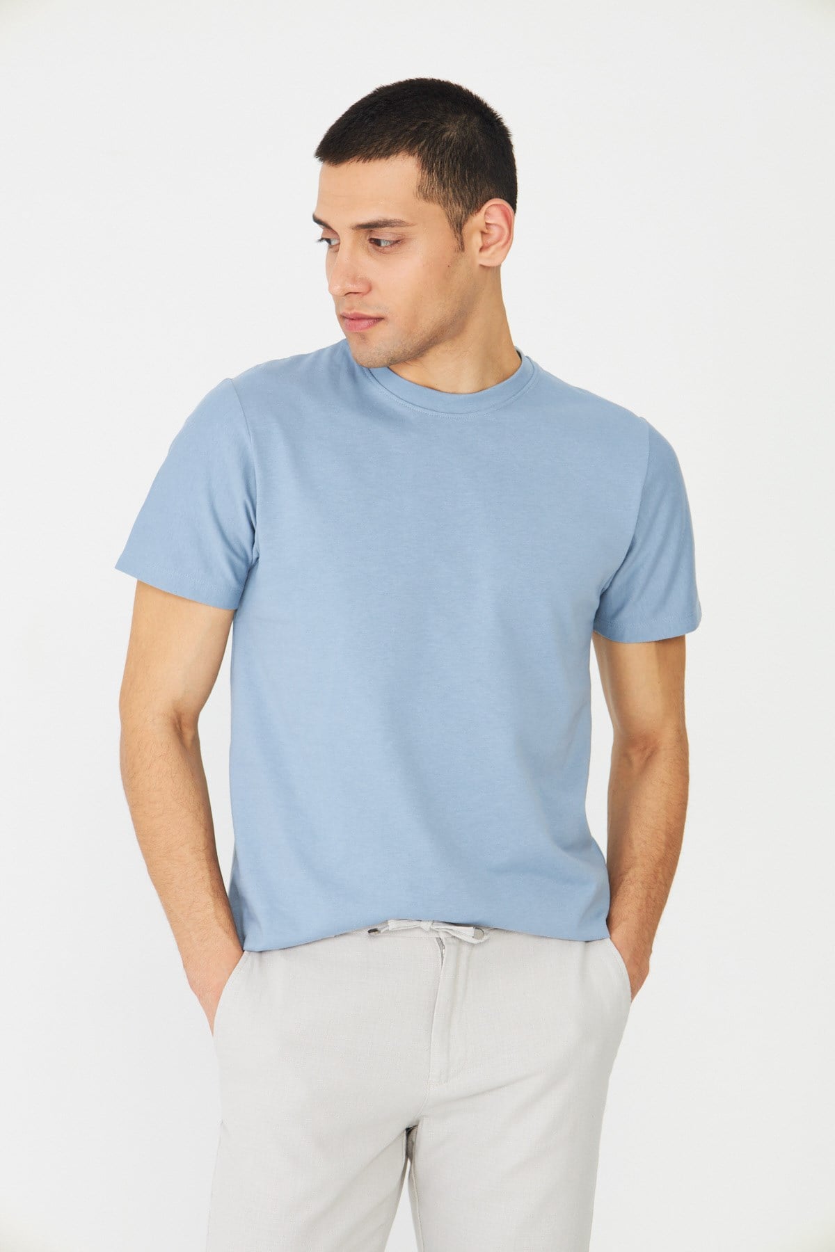 White StoneMavi Basic Bisiklet Yaka Erkek T-Shirt