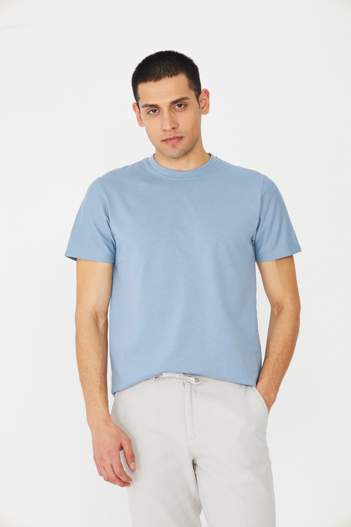 White StoneMavi Basic Bisiklet Yaka Erkek T-Shirt