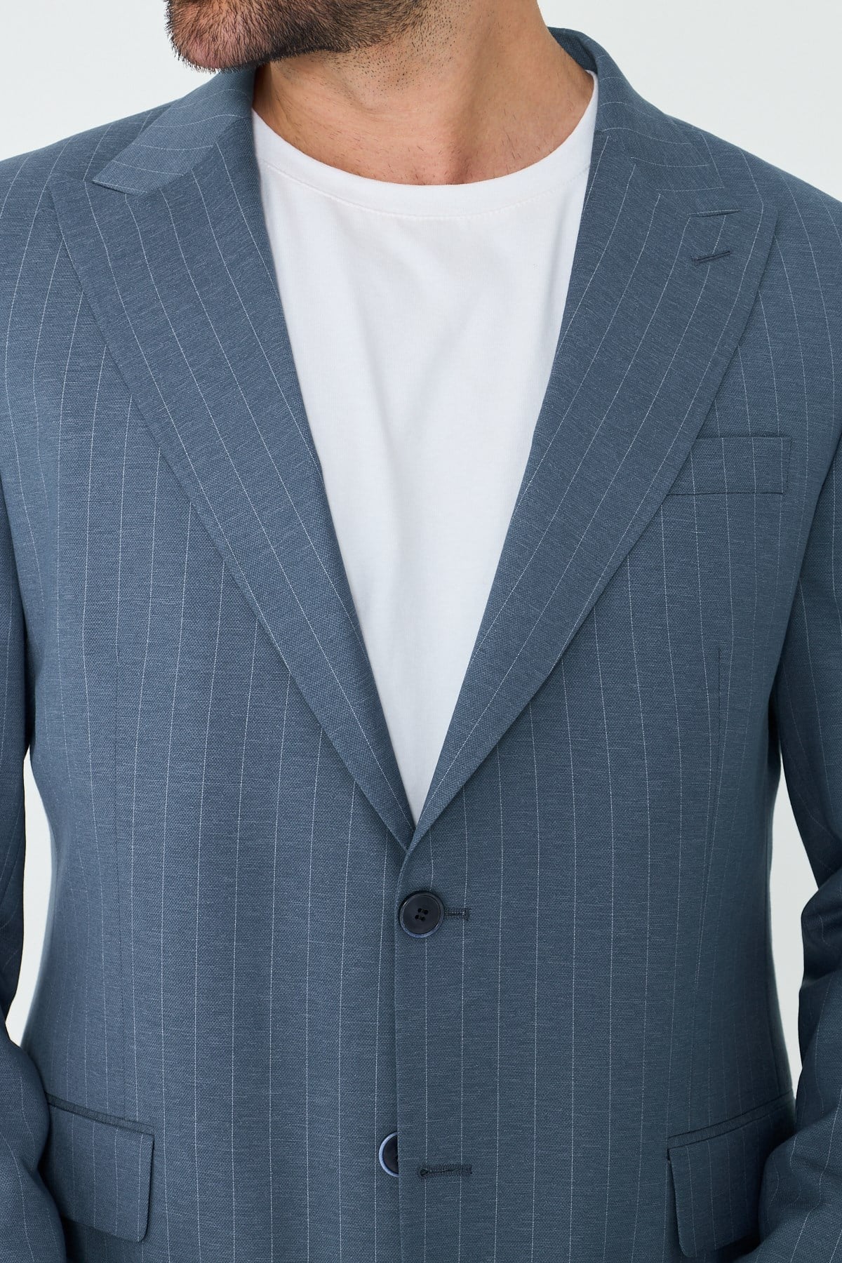 White StoneMavi Çizgili Sivri Yaka 6 Drop Regular Fit Günlük Takım Elbise