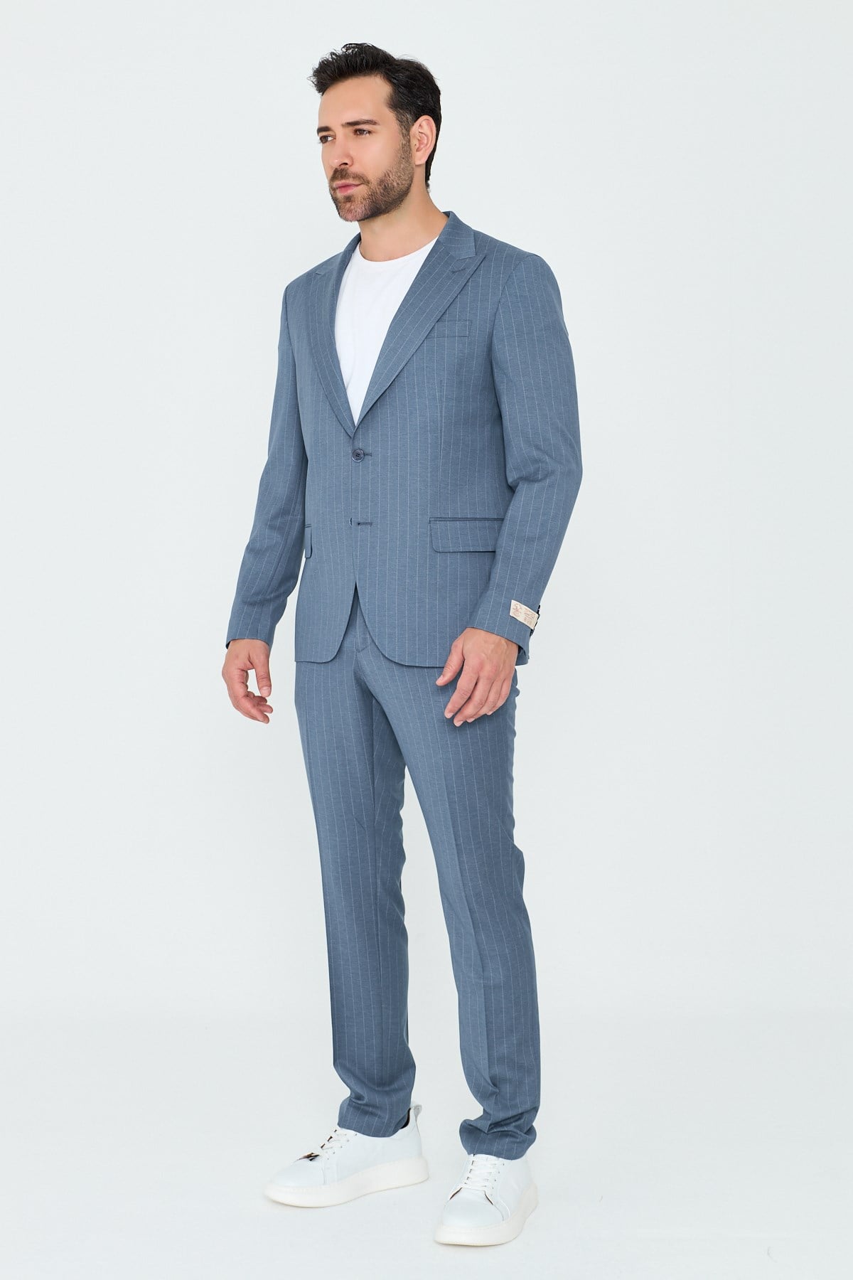 White StoneMavi Çizgili Sivri Yaka 6 Drop Regular Fit Günlük Takım Elbise