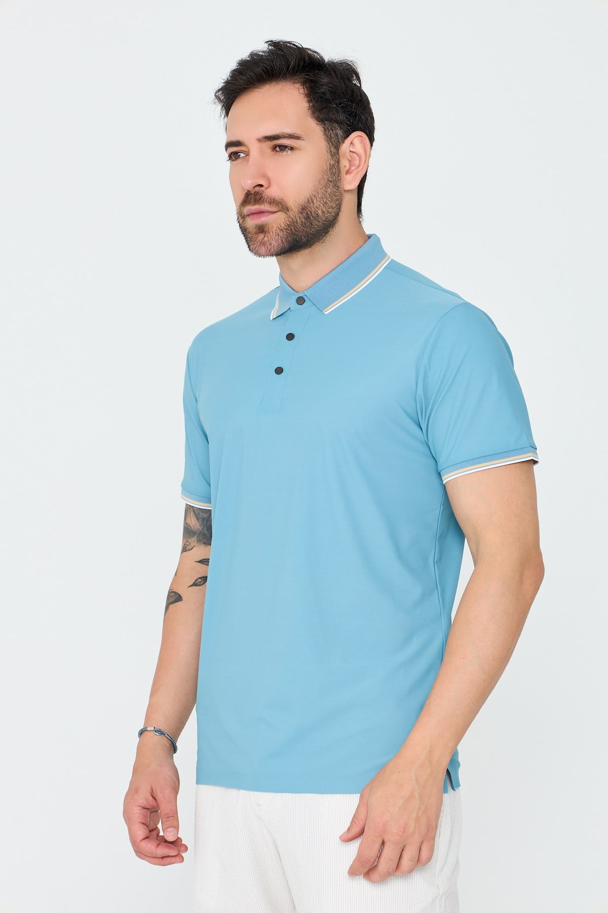 White StoneMavi Düğmeli Polo Yaka Erkek Tişört
