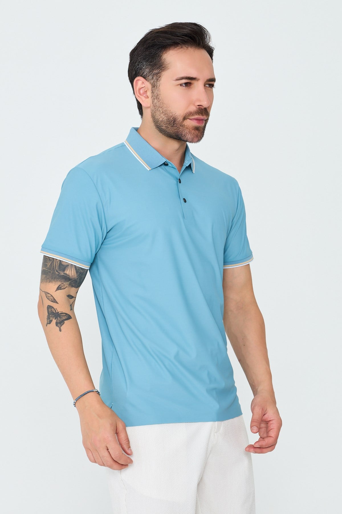 White StoneMavi Düğmeli Polo Yaka Erkek Tişört