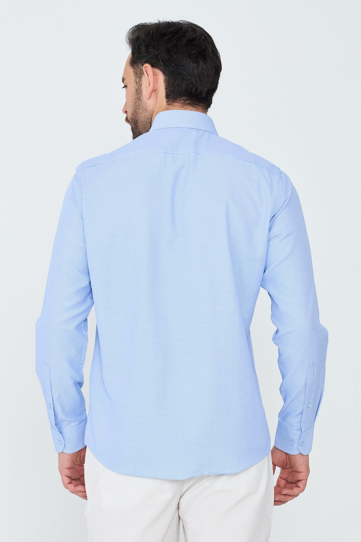 White StoneMavi Mikro Desenli Dynamic Fit Erkek Uzun Kollu Gömlek