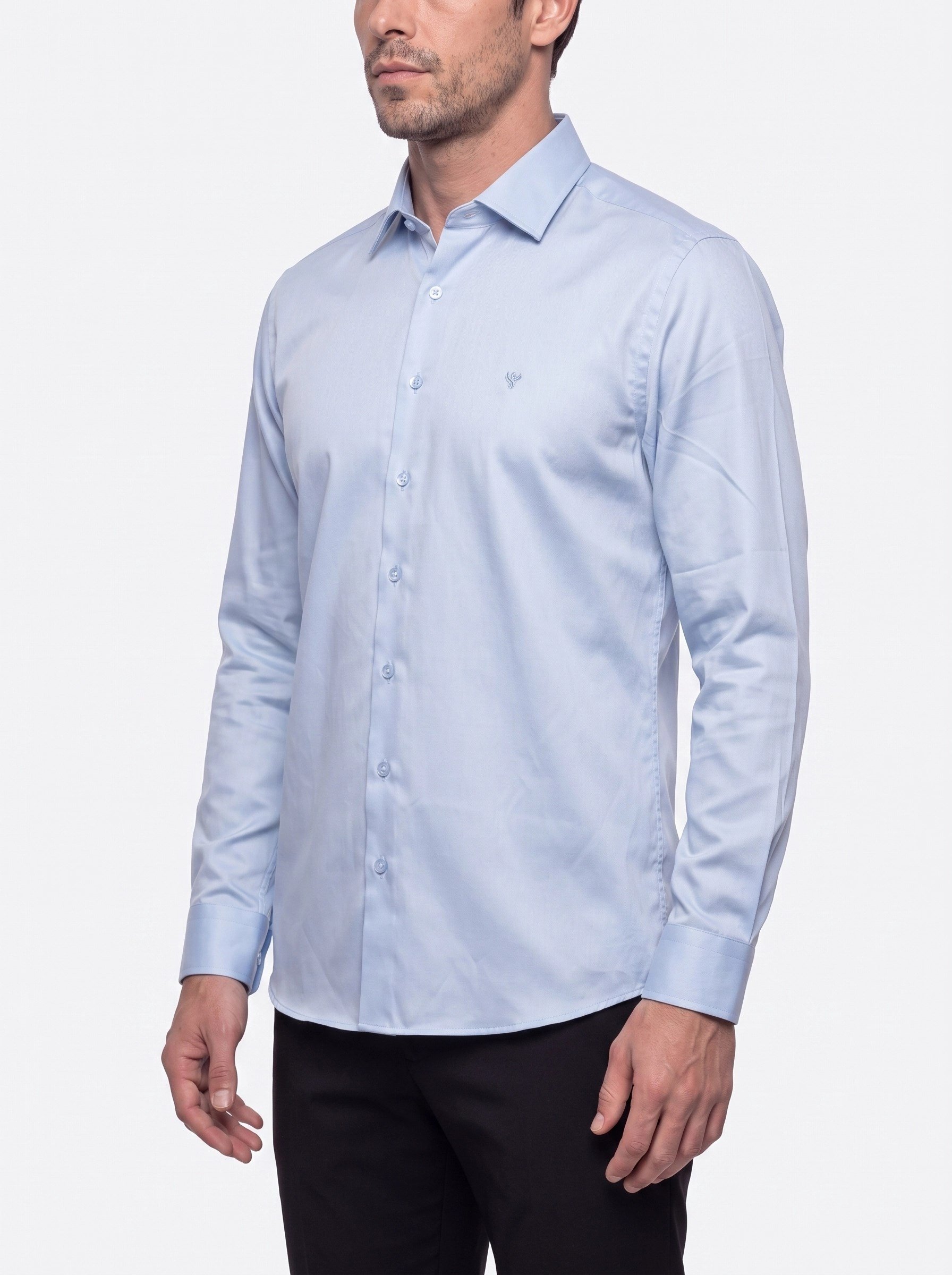 White StoneMavi Non-Iron Pamuklu Dynamic Fit Erkek Uzun Kollu Gömlek