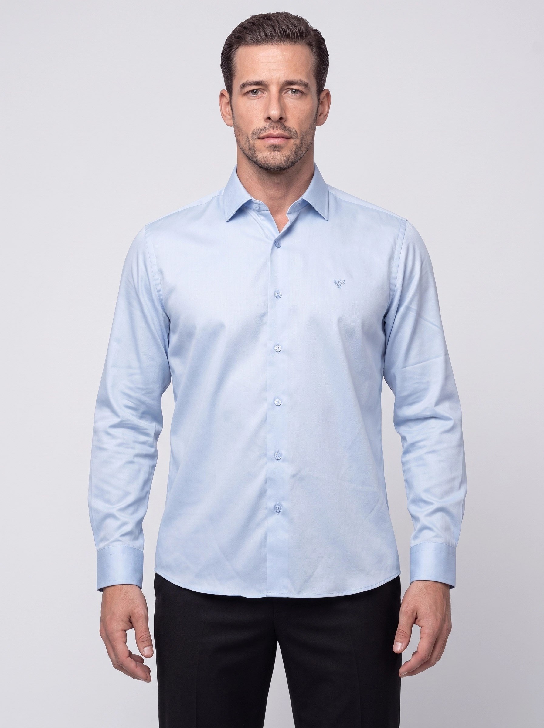 White StoneMavi Non-Iron Pamuklu Dynamic Fit Erkek Uzun Kollu Gömlek