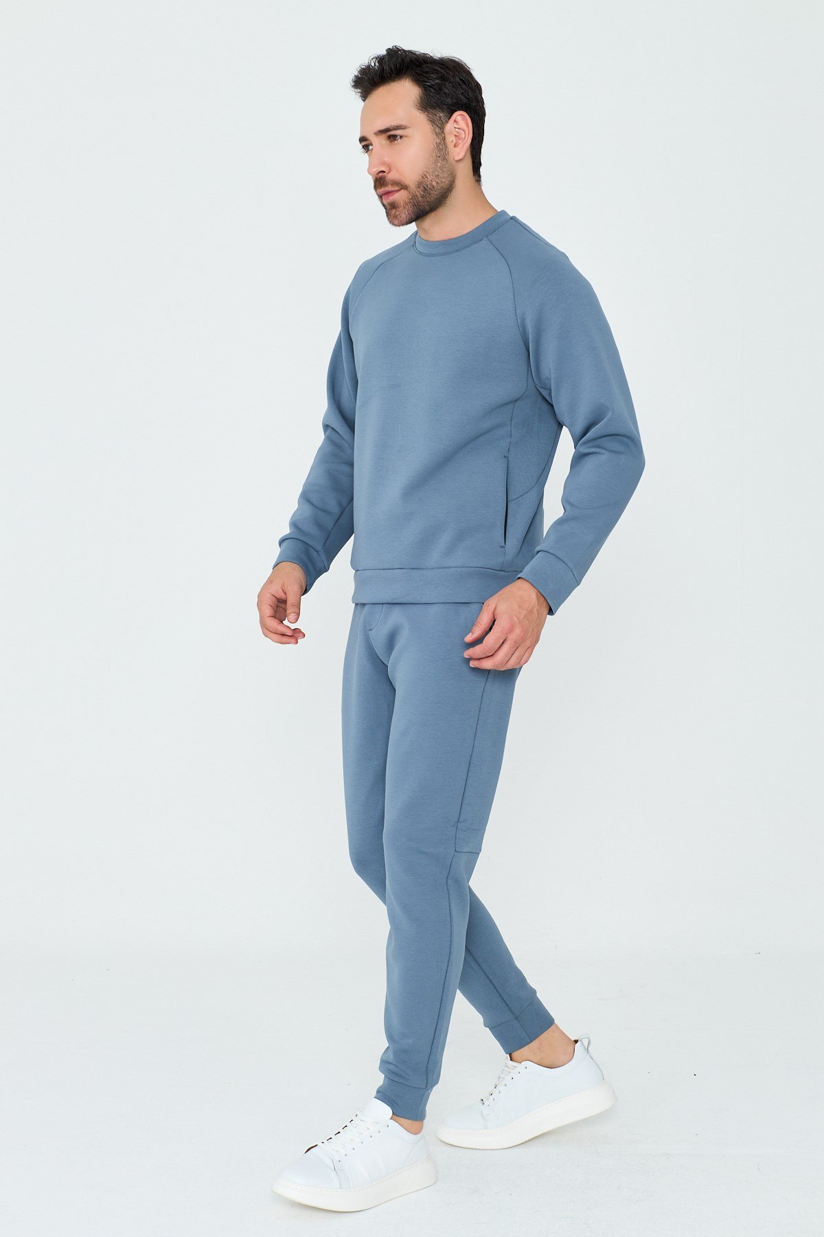 White StoneMavi Pamuklu Erkek Basic Sweatshirt