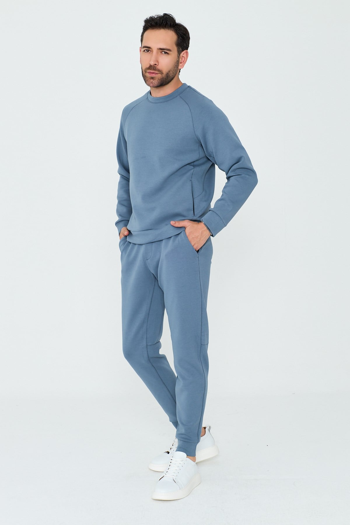 White StoneMavi Pamuklu Erkek Basic Sweatshirt