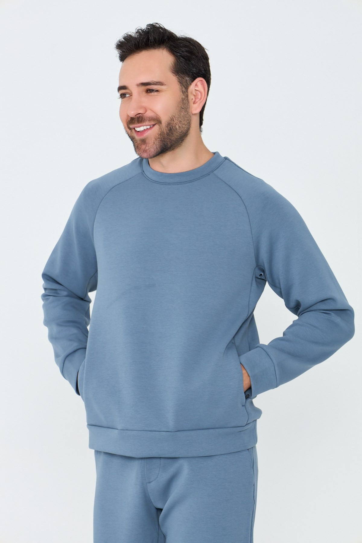 White StoneMavi Pamuklu Erkek Basic Sweatshirt