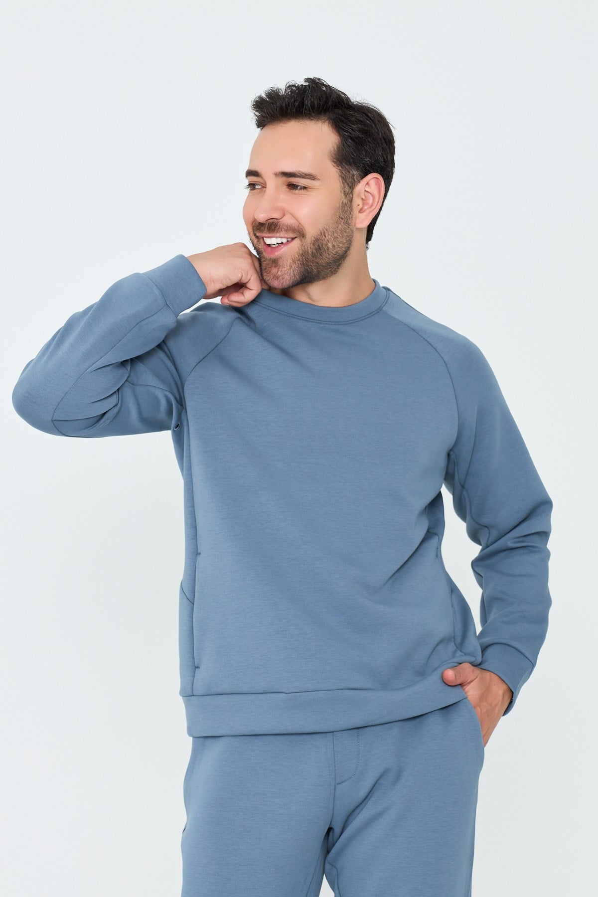 White StoneMavi Pamuklu Erkek Basic Sweatshirt