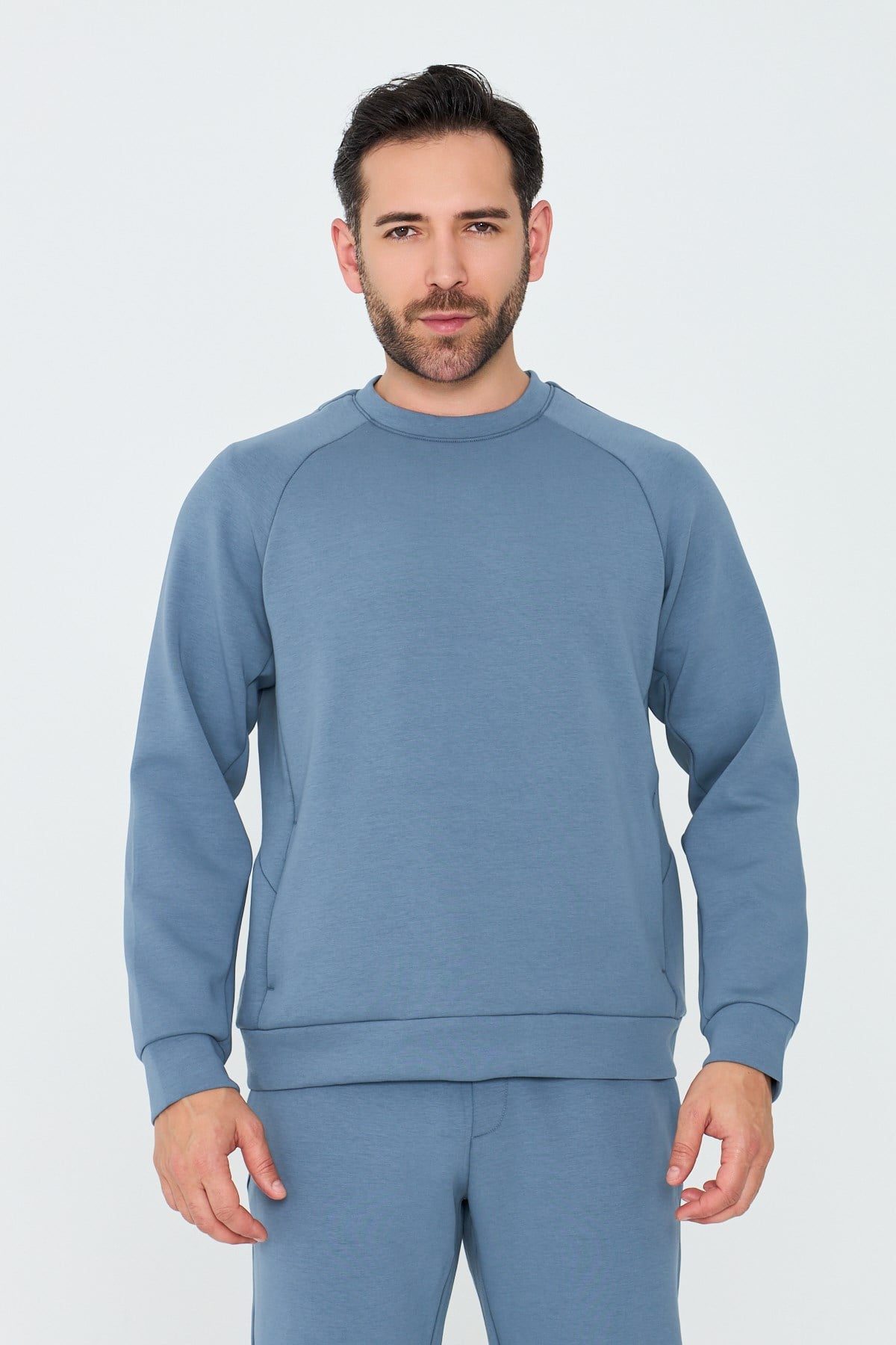 White StoneMavi Pamuklu Erkek Basic Sweatshirt