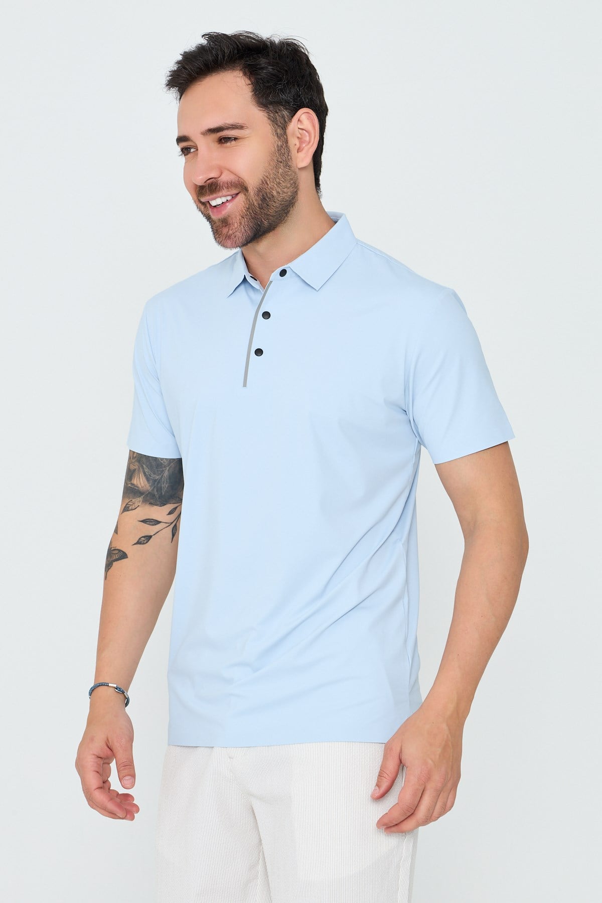 White StoneMavi Üç Düğmeli Erkek Polo Yaka Tişört