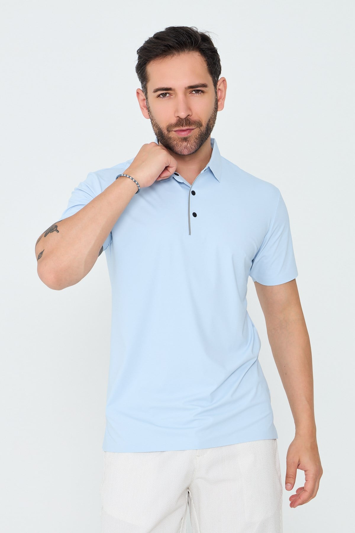 White StoneMavi Üç Düğmeli Erkek Polo Yaka Tişört
