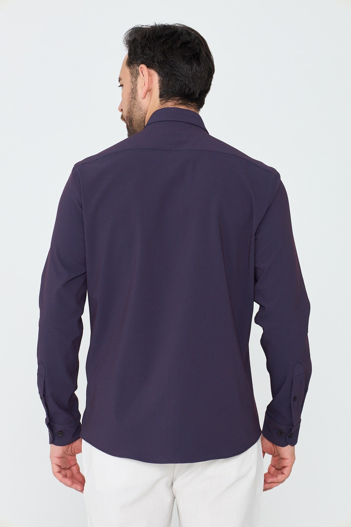 White StoneMor İnce Çizgili Dynamic Fit Uzun Kollu Gömlek