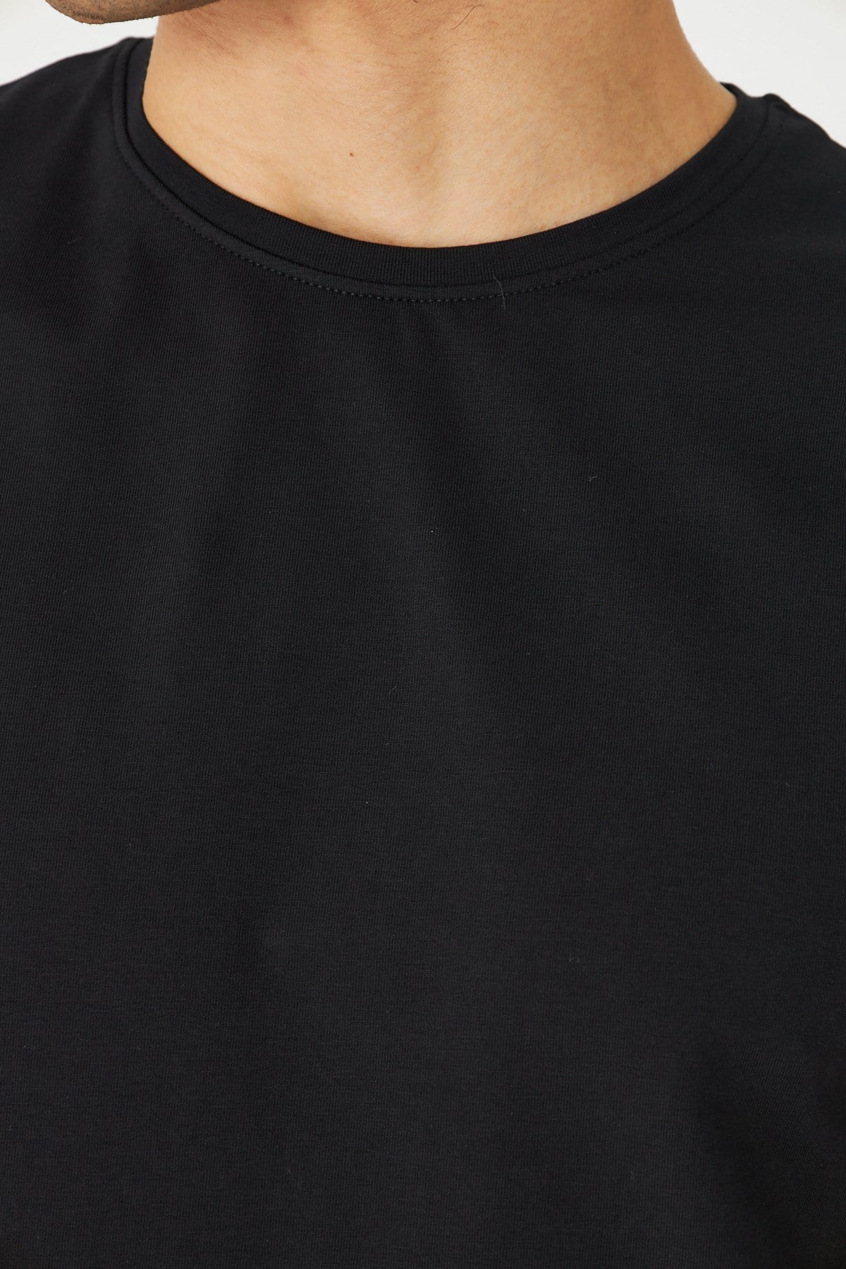 White StoneSiyah Basic Bisiklet Yaka Erkek T-Shirt