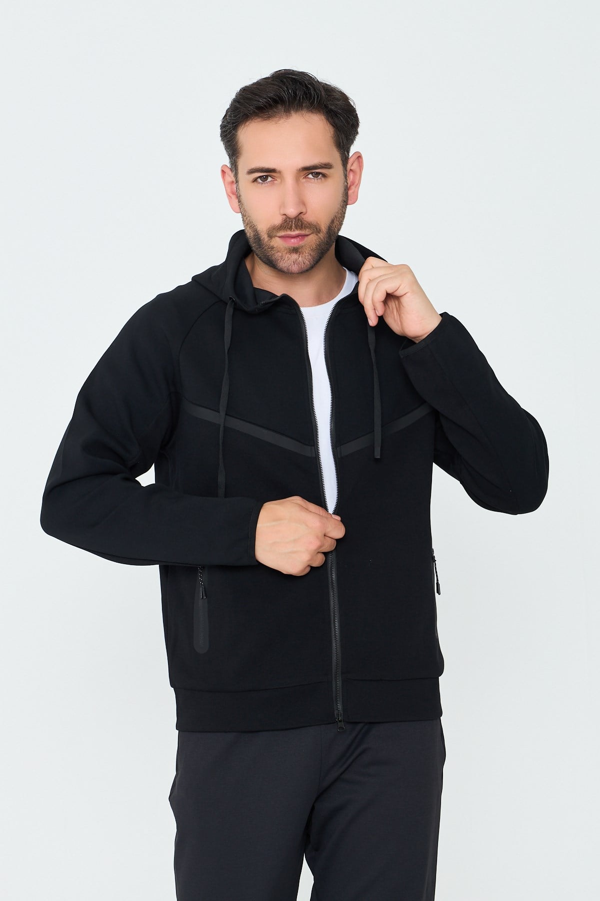 White StoneSiyah Cepli Kapüşonlu Fermuarlı Erkek Sweatshirt