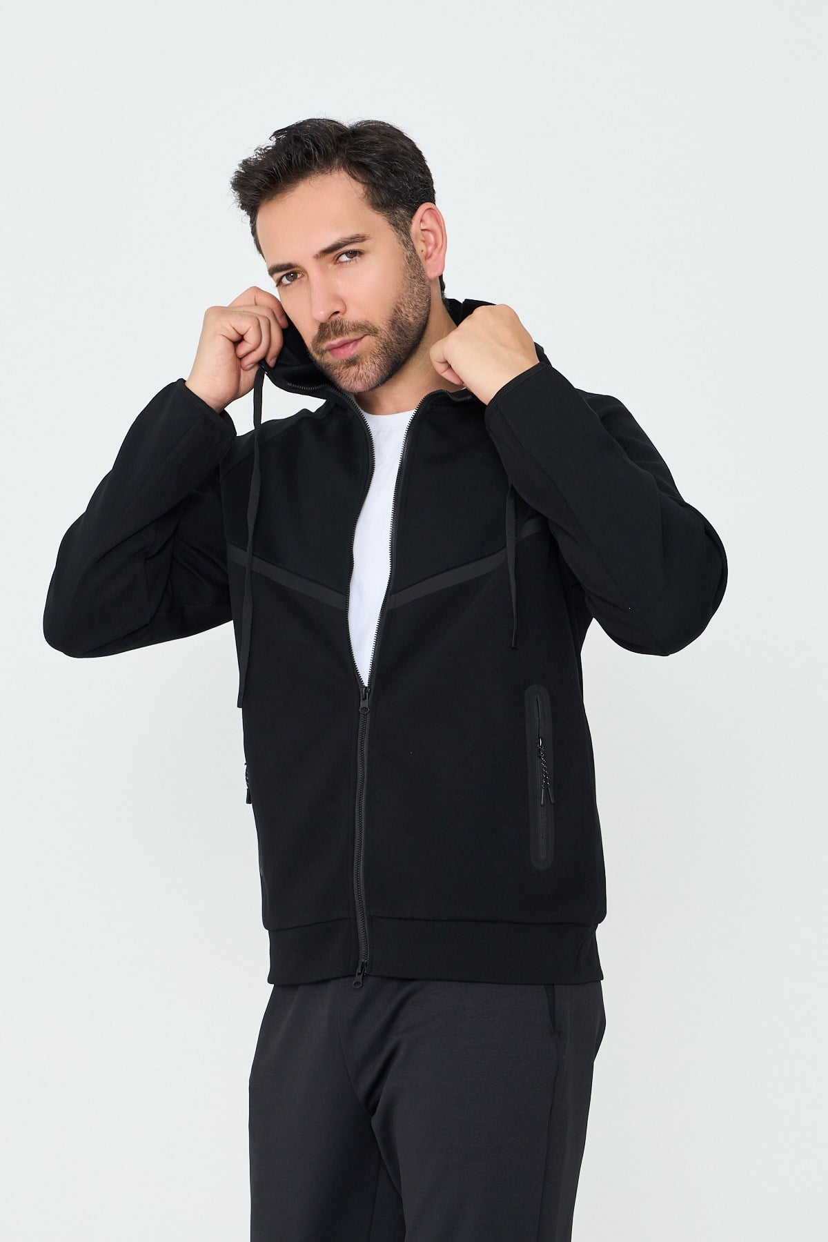 White StoneSiyah Cepli Kapüşonlu Fermuarlı Erkek Sweatshirt